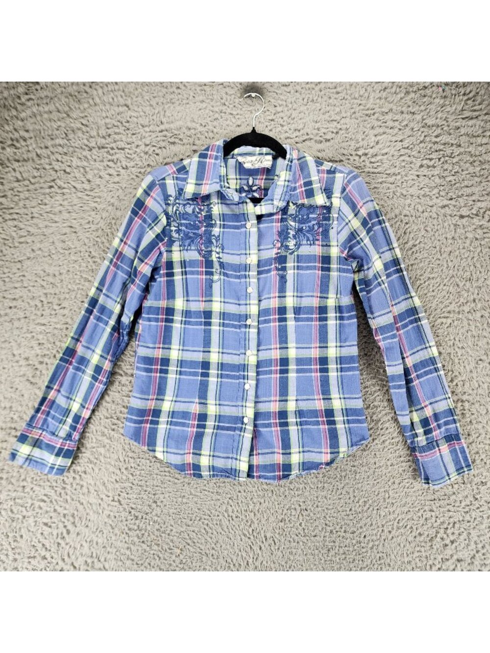 Saddle River Shirt Womens Small Blue Plaid Long Sleeve Button Up